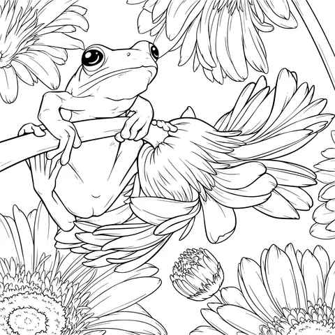 Frog and Blooming Flowers
