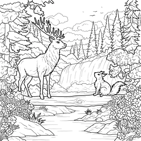 Deer and Squirrel in the Forest