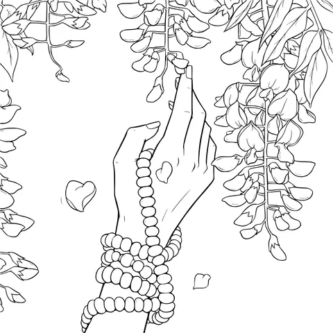 Beautiful Scene of Hand Touching Wisteria
