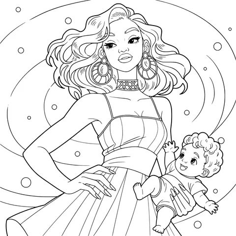 Fashionable Mother and Baby