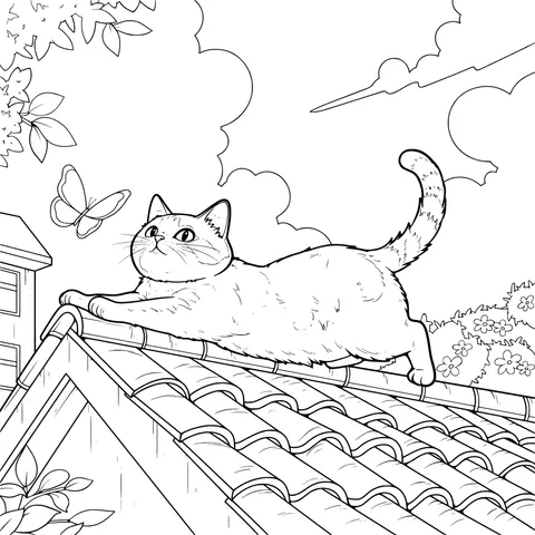 Tricolor Cat on the Roof