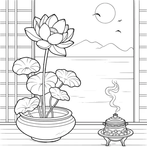 Lotus Scene by the Window