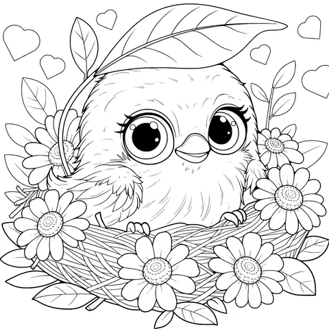 Cute Bird and Flowers