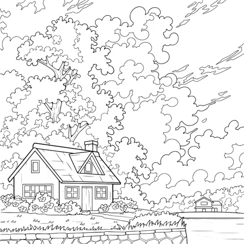 Cottage by the Pastoral Lake