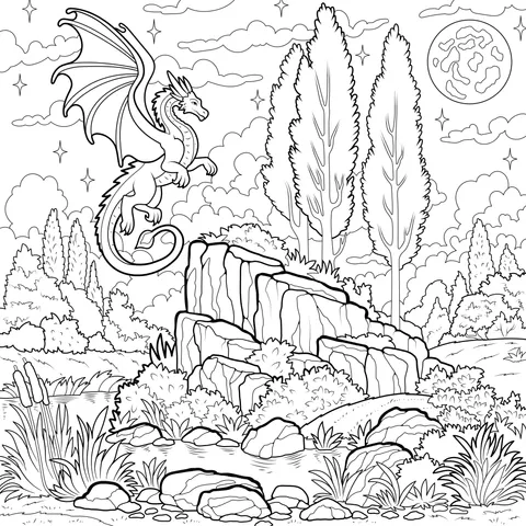 Fantasy Dragon and Moonlit Beauty