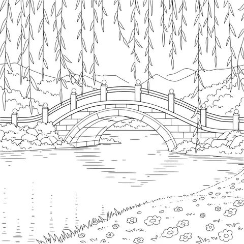 Springtime Scenery by the Bridge