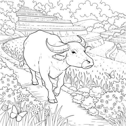 Buffalo Strolling in the Countryside