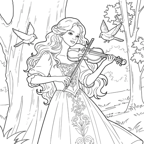Princess Playing the Violin in the Forest