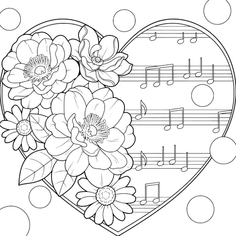 Heart - shaped Floral and Musical Note Pattern