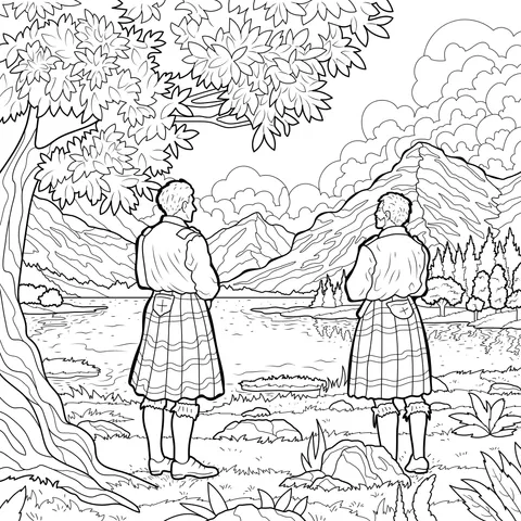 Two People Admiring the Lakeside Scenery