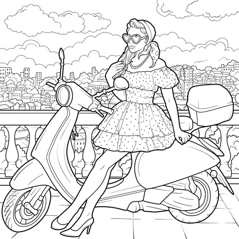 Fashionable Lady on a Red Scooter