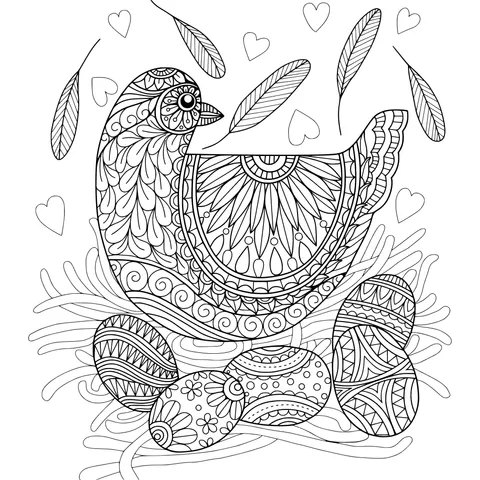 Colorful - feathered Hen and Easter Eggs
