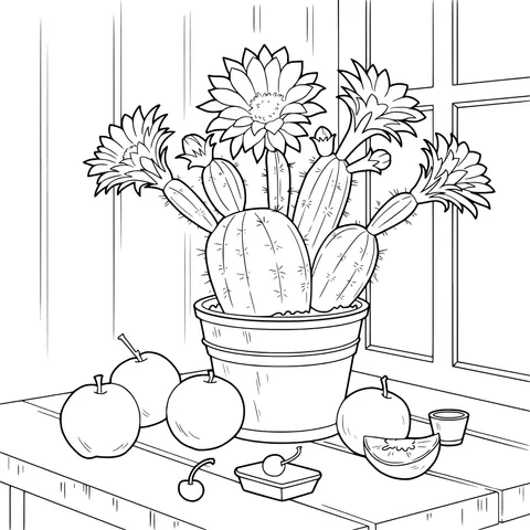 Cactus and Fruits by the Window