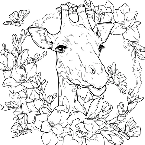 Giraffe and Flowers