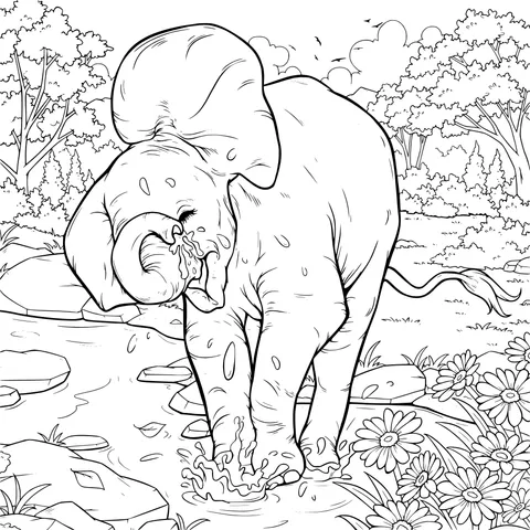 Elephant Playing by the Stream