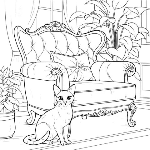 Cat beside the Elegant Sofa