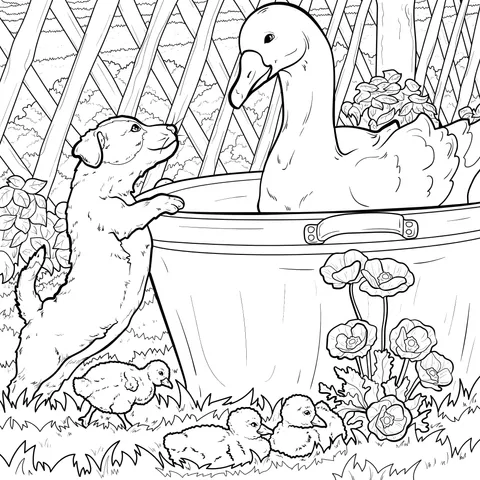 The Fun Interaction between a Puppy and a Duck