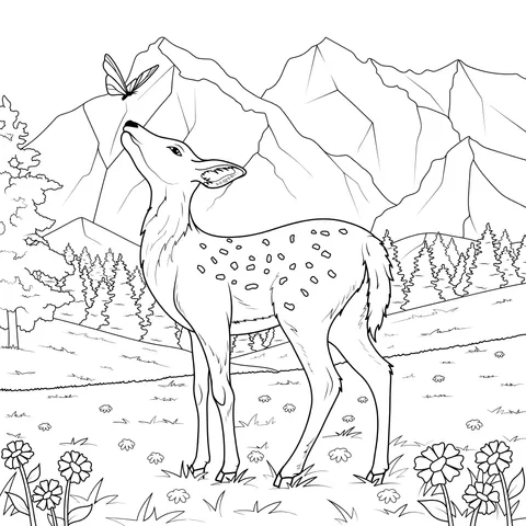 Deer Admiring a Butterfly