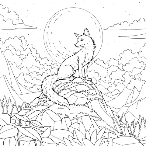 Lonely Fox under the Moon