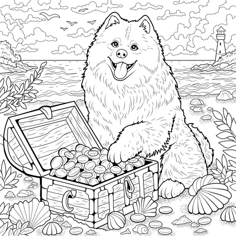 Samoyed with Treasure on the Beach