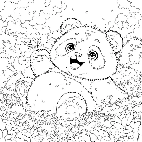 Happy Panda Enjoying Spring