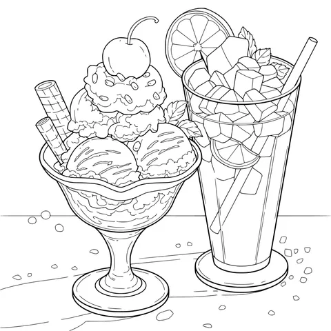 Delicious Ice - Cream and Colorful Beverage