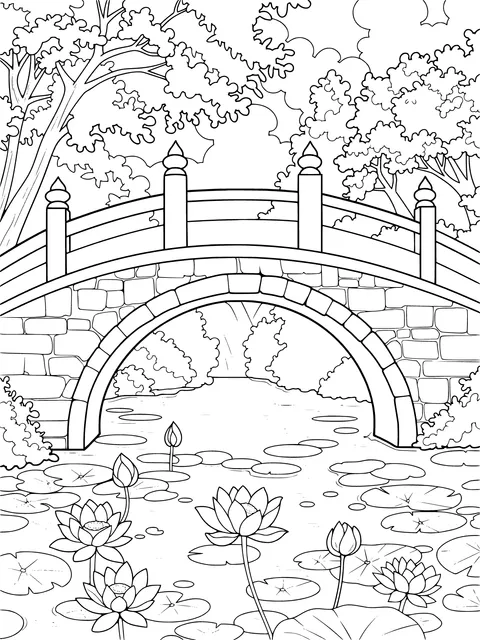 Stone Bridge and Lotus Scenery