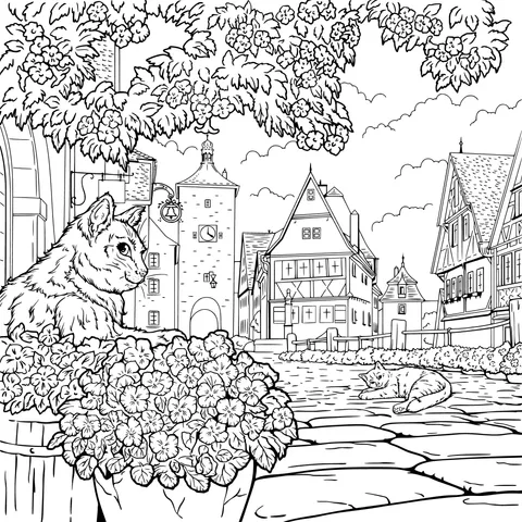 Cat Scene in a Small Town