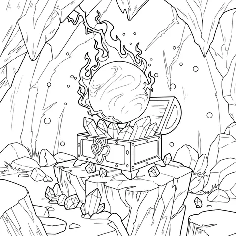 Treasure Chest and Magic Sphere in a Mysterious Cave