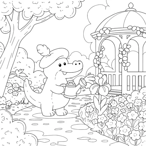 Crocodile Watering Flowers Picture