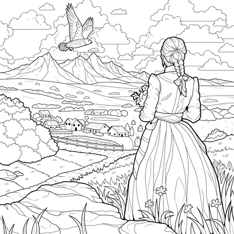 Woman Gazing into the Distance in a Rural Scene