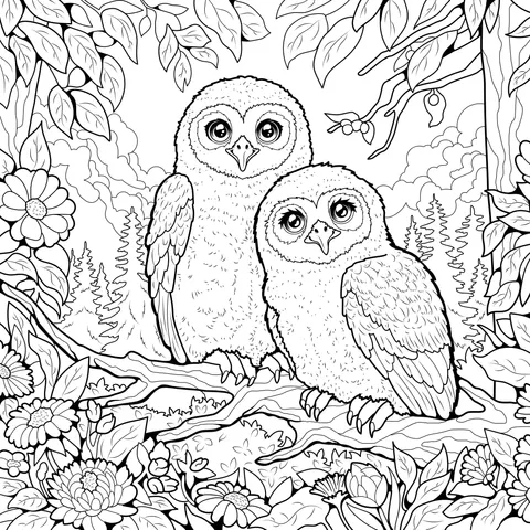 Two Owls in the Forest