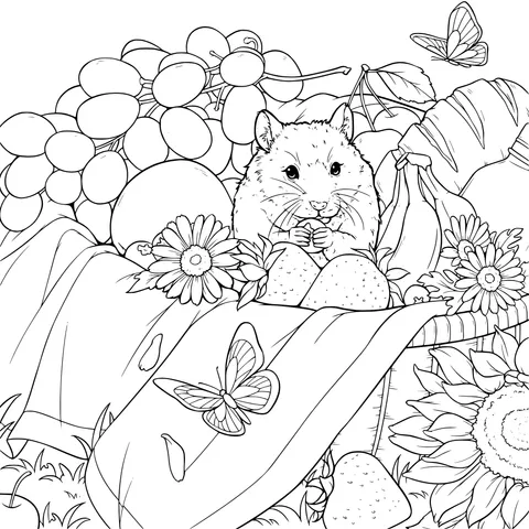 Hamster and Fruits Illustration
