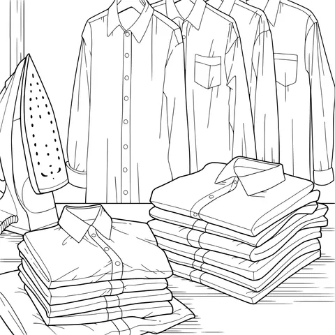 Ironing and Folding Clothes Scene