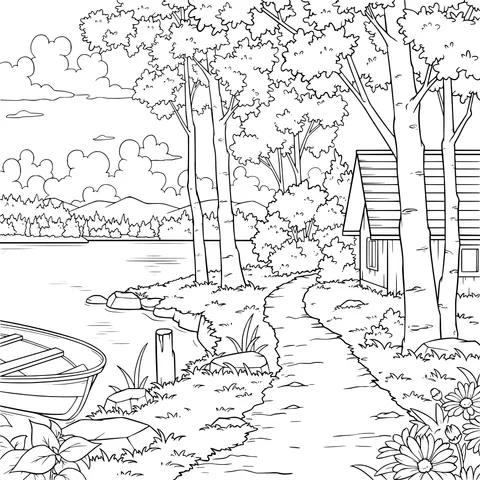 Beautiful Lakeside Cabin Scene