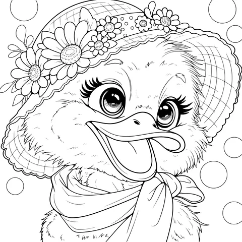 Cute Duckling with a Flower - adorned Hat