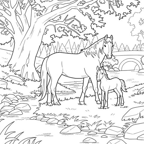 Mother - foal by the riverside