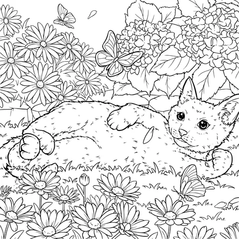 Lazy Cat in the Flower Bed