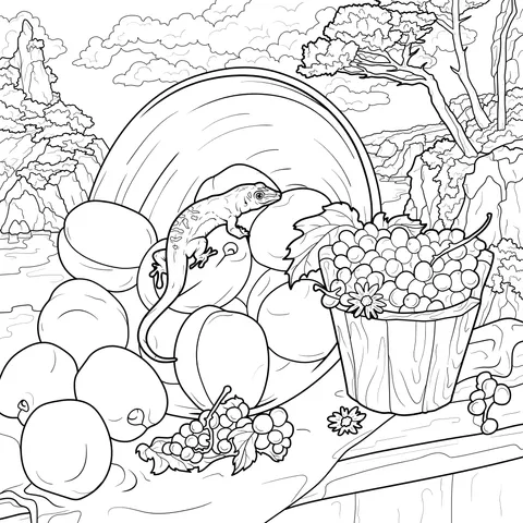 Scene of Fruits and Lizard
