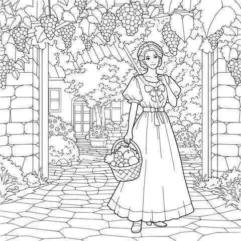 Woman with Basket in Countryside