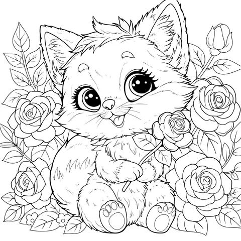 Adorable Fox and Roses