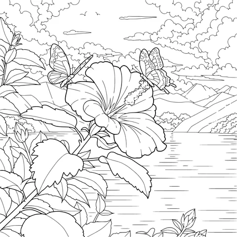 Butterflies and Flower by the Lake