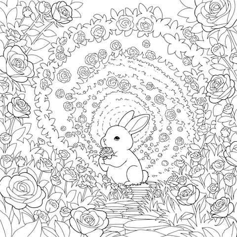 Adorable Rabbit in a Rose Garden