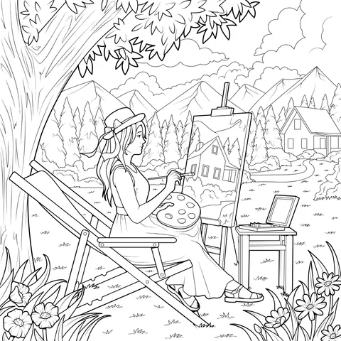 Woman Painting Outdoors