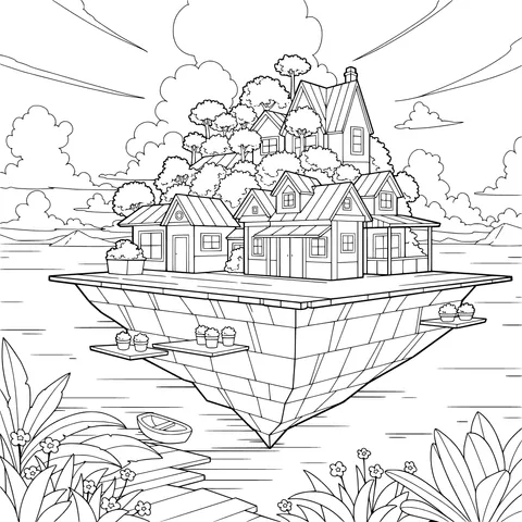 Colorful Houses on a Floating Island