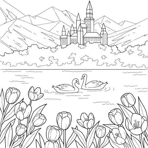 Castle and Swans by the Lake