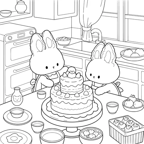 Rabbits Making a Cake in the Kitchen