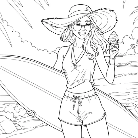 Vibrant Girl Surfing by the Sea