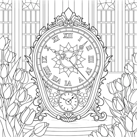 Vintage Mantel Clock and Tulips