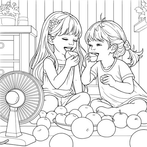 Sisters Sharing Fruit Time